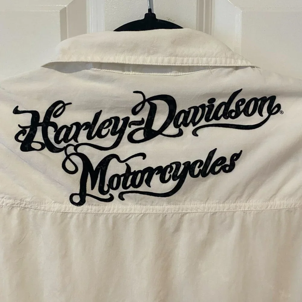 Harley Davidson White Rhinestone Loose Tank Blouse - Size‎ M/L